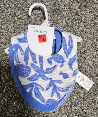 Paquete de 3 baberos de algodón con cierre a presión azul talla única Carter's Baby Boys nuevo con etiquetas Foto 1 de 4