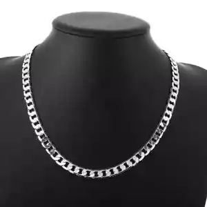 Nuova collana da uomo in argento sterling 925 larga 8 mm 16 ~ 24 pollici catena cordino cubano - Foto 1 di 24