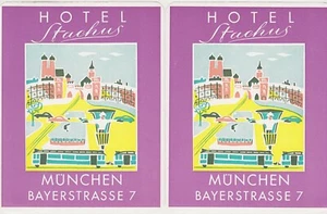 GERMANY Hotel STACHUS Munchen 2 Vintage Luggage Labels 1950s - Picture 1 of 2
