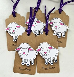 Set of 5 Handmade Easter Gift Tags~Stamped~Super Cute Lambs - Bild 1 von 2