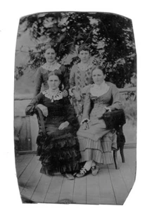 VG+ 1880s Four Ladies Group Wood Deck Porch OUTDOOR Portrait 1/6 Tintype - Picture 1 of 4