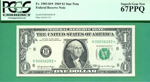 *** LOW SERIAL STAR NOTE H00006283* 1969 $1 FRN *** PCGS GEM 67 PPQ *** ST LOUIS - Picture 1 of 2