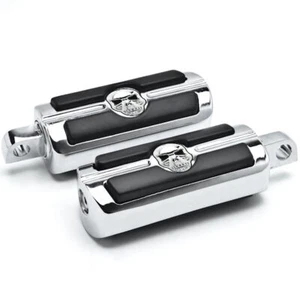 Harley Davidson (All Years) Skull Head Front & Rear Foot Peg Foot Rests Chrome - Picture 1 of 4
