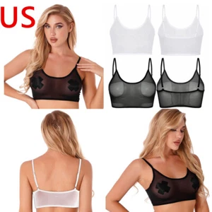 Sexy Camiseta Para Mujer Malla Transparente Ver a Través Red Verano Prendas para el torso Cortas Ropa de Club - Imagen 1 de 47