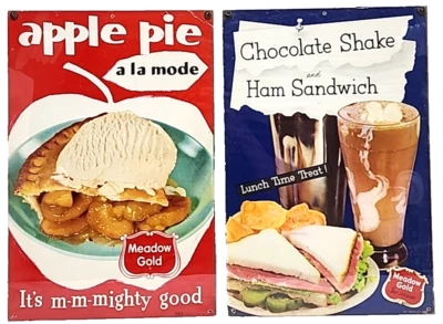 2 pósters litográficos vintage de helado dorado de prado 18 x 12 Schmidt Litho Co Foto 1 de 4