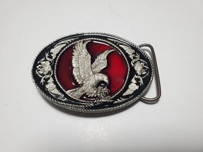 Vintage 1991 Siskiyou Belt Buckle Co. Eagle Estanho Vermelho Preto Esmalte Western - Imagem 1 de 4