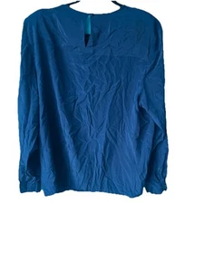 NORDSTROMS INDIVIDUALIST SPORTSWEAR BLOUSE Navy Long SLEEVE 100% SILK SIZE 18 - Picture 1 of 13