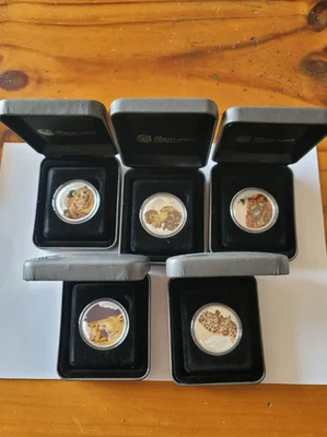 Perth Mint 2006 Wildlife Silver Coin Set 5x 15,78g 99,9% Proof Colorato con s... - Immagine 1 di 4