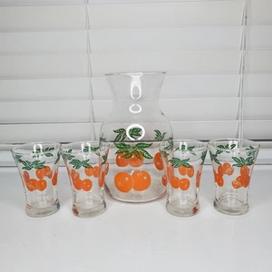 Orange Juice Carafe with 4 Juice Glasses - Picture 1 of 17