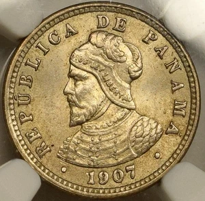 Panama 1/2 Centesimo 1907 NGC MS 64 Doubled die obverse - Picture 1 of 3
