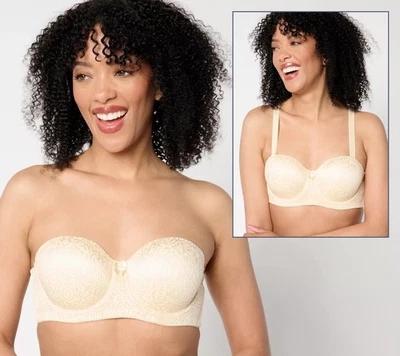 Breezies Wild Rose Lace Strapless Underwire Bra Champagne DD/34 New - Image 1 of 4