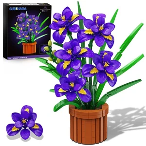 Flowers Botanicals Iris Building Set - Artificial Purple Bonsai Plant for Hom... - Picture 1 of 9