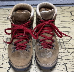 VTG Suede Brown Leather Mountaineering Hiking Boots Vibram Sole Red Laces Italy - Picture 1 of 17