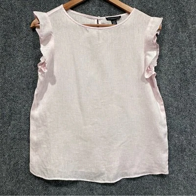 Saks Fifth Avenue Top Lino Rosa XS Flutter Gorra Manga Pastel Limpio Niña Iglesia Foto 1 de 4