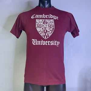 Vintage 1970s Cambridge University T-Shirt Burgundy Single Stitch USA Size Large - Picture 1 of 9