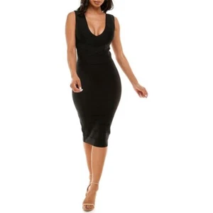 Vestido midi bebe clásico vendaje cuello en V negro XL - Imagen 1 de 3