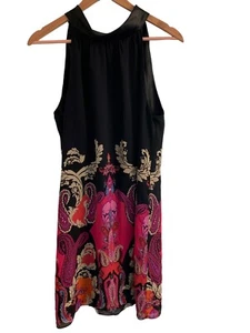 Democracy Halter Sleeveless Midi Silk Summer Dress Black Floral Womens Sz 14 Tie - Picture 1 of 16