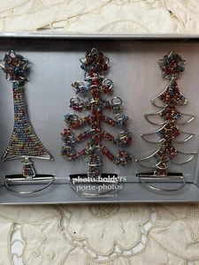 VTG NOS Pier 1 Imports 3 Pk Beaded Christmas Tree Photo Picture Holders - Picture 1 of 9