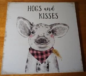 Hogs and Kisses Sign Pig Piglet Piggy Rustic Country Primitive Farm Home Decor - Picture 1 of 9