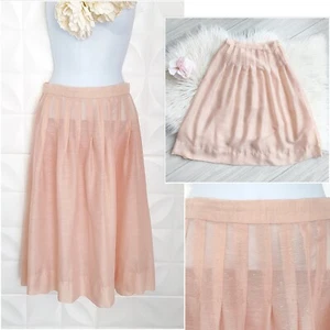 Vintage Sheer Pink Pleated Skirt A-Line  Handmade Midi Romantic Ballet XS - Picture 1 of 14