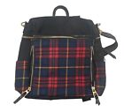 Backpack Shoulder Purse Black With Plaid Front Women NWOT Gold Colored Zippers