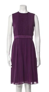 BURBERRY LONDON Women Size 2 Silk Wine Purple Burgundy Sleeveless Ruffle Smocked - Picture 1 of 9
