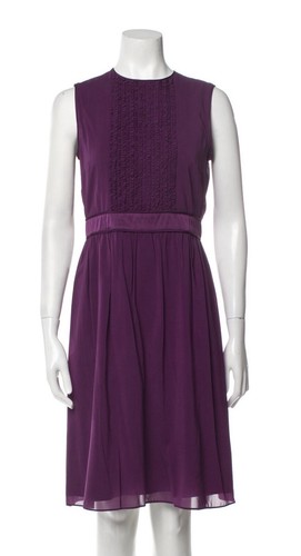 BURBERRY LONDON donna taglia 2 seta vino viola bordeaux senza maniche volant affumicato