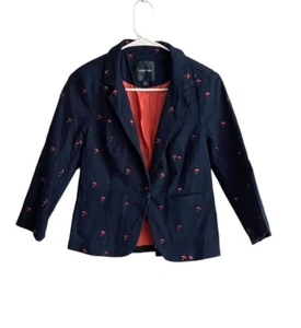 Modcloth Blazer Jacket Women 6 Navy All Over Umbrella Print Spring Casual Cotton - Picture 1 of 6