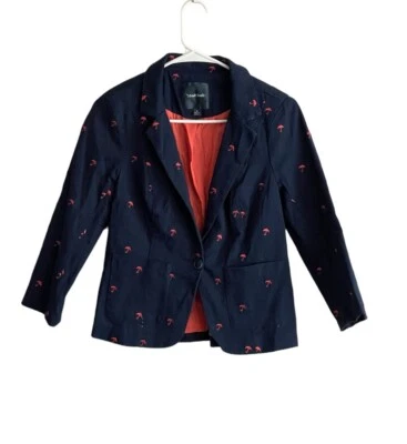 Modcloth Blazer Jacket Women 6 Navy All Over Umbrella Print Spring Casual Cotton - Image 1 of 4
