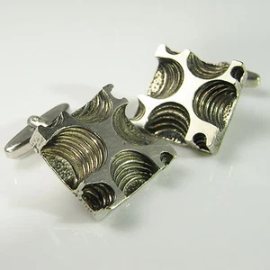 Modernist Cuff Links Mid Century 1950s 1960s 1970s Silver Mens Groom Wedding - Picture 1 of 5