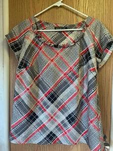 Jones New York Collection Women's Size 6 Short Sleeve Top Blouse Red Black White - Picture 1 of 9