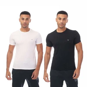 Herren T-Shirts Emporio Armani 2er Pack verschiedene Rundhals Baumwolle in blau und weiß - Bild 1 von 2