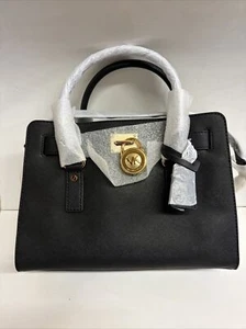 MICHAEL KORS HAMILTON MEDIUM SATCHEL KEY LOCK SHOULDER BAG MK BLACK 30S2GHMS3L - Picture 1 of 8