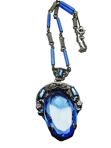 Antike Art Deco Halskette mit Emaille Glas Anhänger (A1742) - Bild 1 von 8
