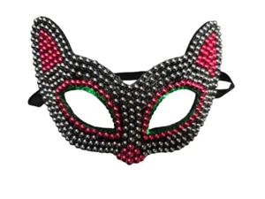 Cat Mask - Black & Neon Beads - Costume Accessory - Adult Teen - Picture 1 of 1