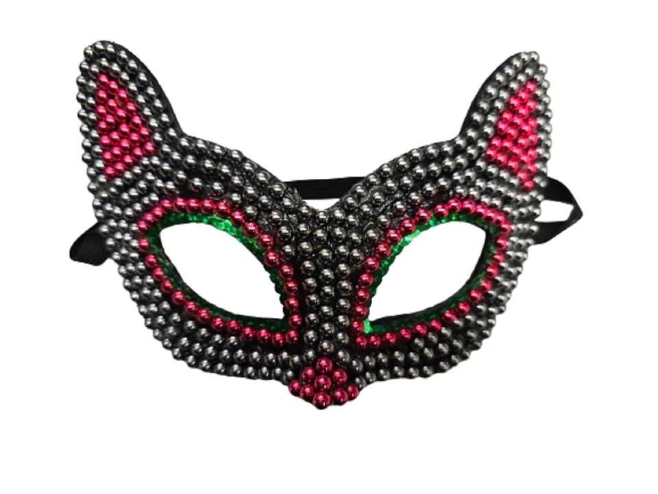 Cat Mask - Black & Neon Beads - Costume Accessory - Adult Teen - Image 1 of 1
