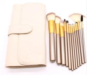 Professional 12 pcs foundation makeup powder brushes set with faux leather bag - Picture 1 of 5