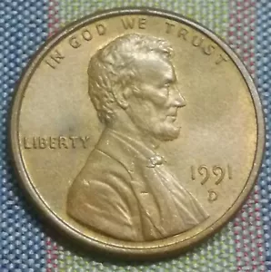 1991 USA United States 1 One cent Copper coin Abraham Lincoln Lot #3 - Picture 1 of 2