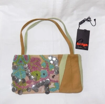 Christian Lacroix Bazar Multicolor Patchwork Faux Suede Beaded Shoulder Bag NEW - Image 1 of 4