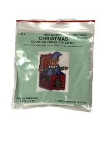 mini motif christmas counted cross stitch kit teddy bear in box NO 8 graphworks  - Picture 1 of 2