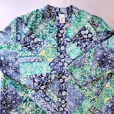 Chaqueta Abierta Alfred Dunner Acolchada Patchwork Abrigo Bohemio Claro Azul Verde 24W Foto 1 de 4