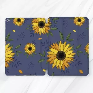 Sunflowers Floral Dark Blue Case For iPad 10.2 Air 3 4 5 Pro 9.7 11 12.9 Mini - Picture 1 of 6