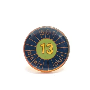 Vintage Dart 501 Out Number 13 Game Enamel Lapel Pin Blue Green Yellow Round - Picture 1 of 3