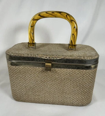 Vintage 1950s JR Julius Resnick Box Bag Wool Tweed Handbag Train Case Purse  - Image 1 of 4