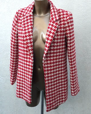 Missguided Tweed Houndstooth Red Blazer Jacket Size 10 NEW Boyfriend Open Front - Image 1 of 4