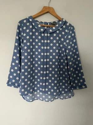 Camicia blusa blu a pois con colletto Phase Eight taglia 10 - Immagine 1 di 4