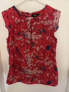 Women’s Inomi Red Bird & Floral Graphic Short Sleeve Top Size 6 - Picture 1 of 4