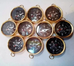 "Lote de 10 llaveros brújula de bolsillo de latón estilo vintage - náutico marítimo" - Imagen 1 de 5