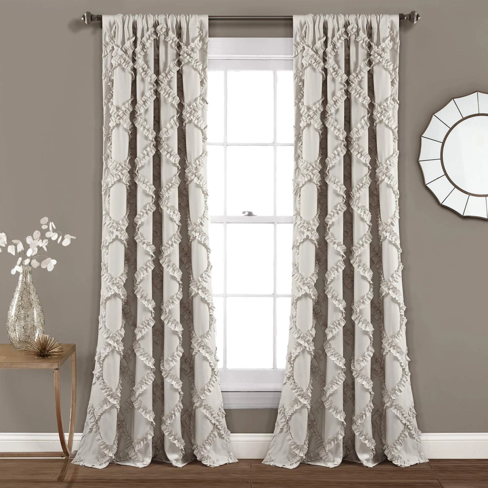 Lush Decor Ruffle Diamond Window Curtain Panels Neutral 54x84 Set