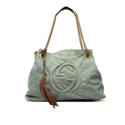 Bolso de Mano Gucci Auténtico Mediano Cadena Soho Azul Denim Tela Foto 1 de 4